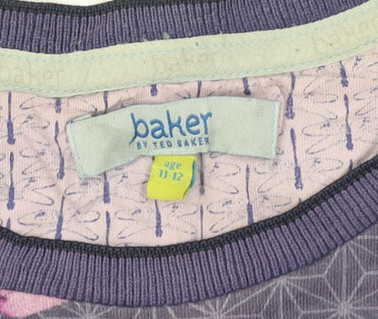 Baker by Ted Baker Girls Purple Dragonfly Print Cotton T-Shirt Age 11-12