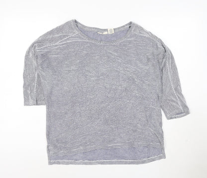 Christian Siriano Women Blue Striped 3/4 Sleeve Basic T-Shirt Size S