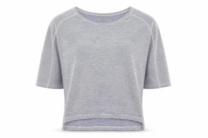 Christian Siriano Women Blue Striped 3/4 Sleeve Basic T-Shirt Size S