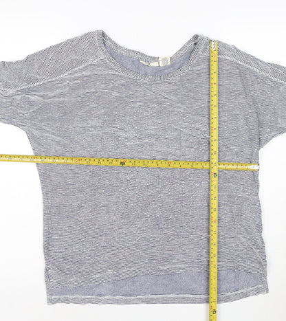 Christian Siriano Women Blue Striped 3/4 Sleeve Basic T-Shirt Size S