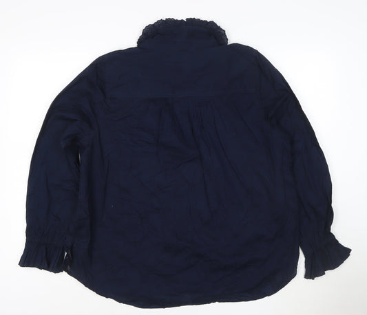 Marks and Spencer Women's Navy Long Sleeve Cotton Blouse Size 16