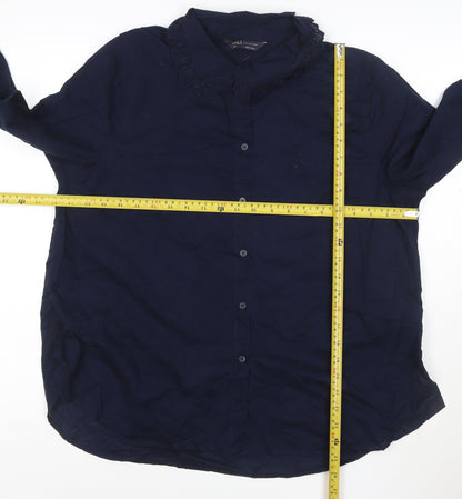 Marks and Spencer Women's Navy Long Sleeve Cotton Blouse Size 16