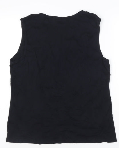 Karen Scott Women's Black XL Beaded Round Neck Sleeveless Cotton Tank Top
