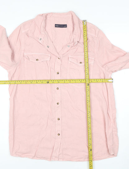 Marks and Spencer Women's Pink Lyocell Button-Up Shirt Size 12