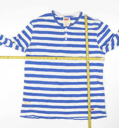 Levi's Women's Blue White Striped Henley Long Sleeve Cotton Top Size L