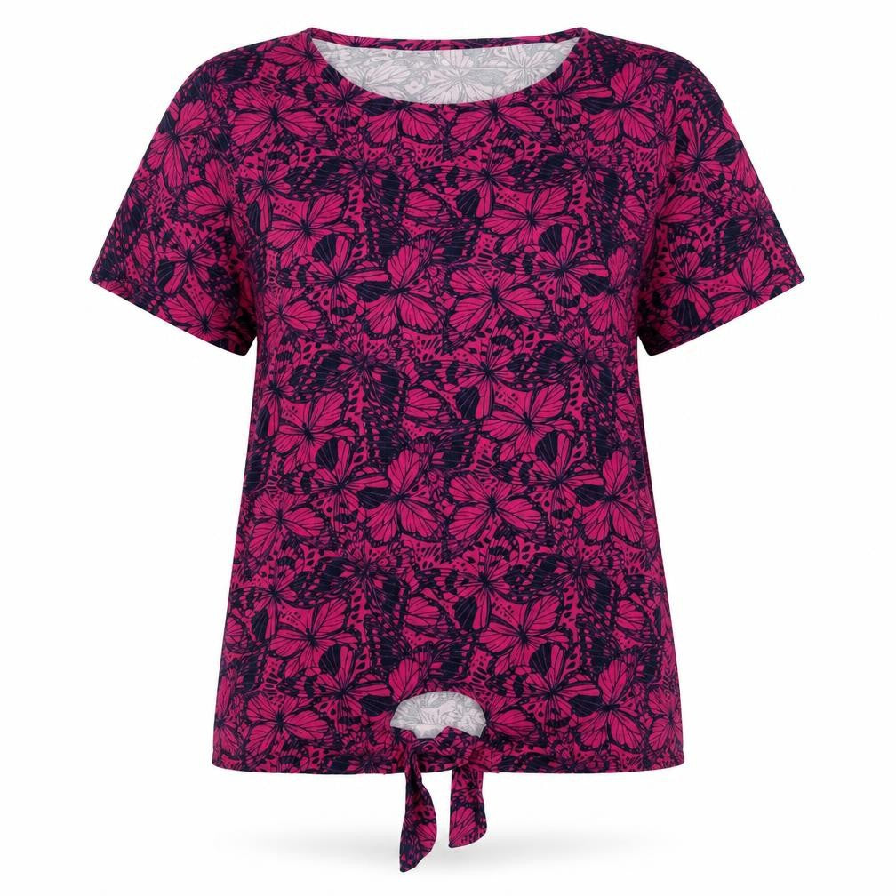 Cotton Traders Womens Pink Butterfly Print Short Sleeve Tie Front T-Shirt Size 20
