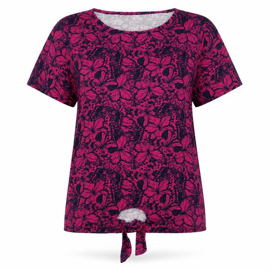 Cotton Traders Womens Pink Butterfly Print Short Sleeve Tie Front T-Shirt Size 20
