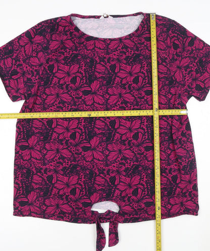Cotton Traders Womens Pink Butterfly Print Short Sleeve Tie Front T-Shirt Size 20