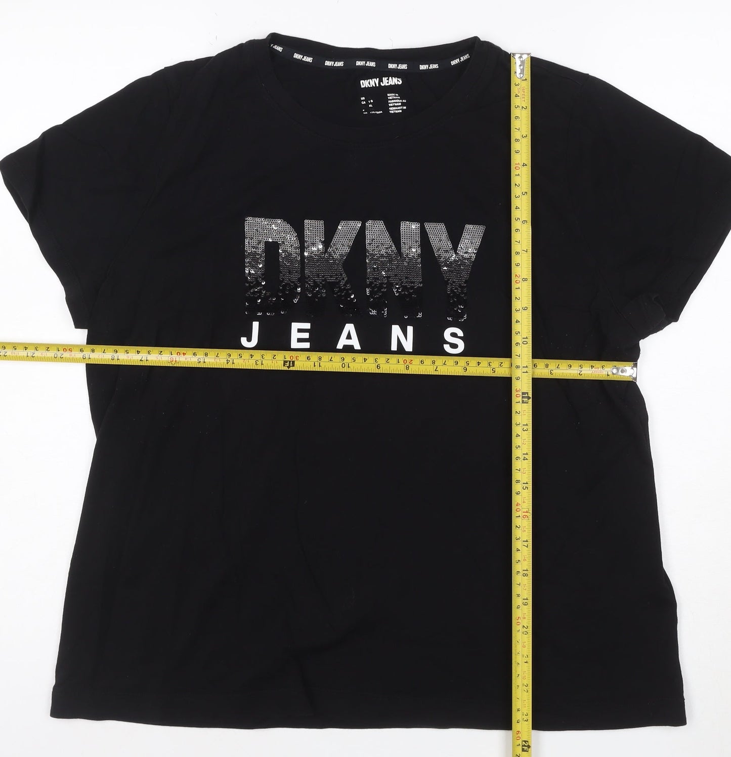 DKNY Jeans Women's Black Sequin Logo T-Shirt Size XL