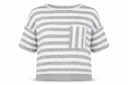 Maison de Nimes Women’s Grey Striped Relaxed Jersey T-Shirt Size 10