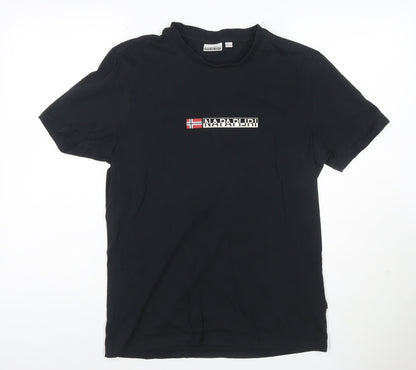 Napapijri Men's Black Logo Flag Cotton T-Shirt Size M