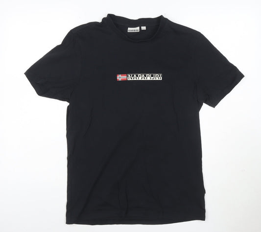 Napapijri Men's Black Logo Flag Cotton T-Shirt Size M