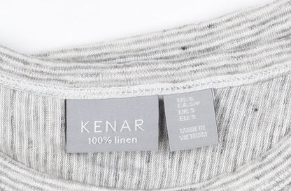 Kenar Women Grey Linen Sleeveless Striped Tank Top Size S