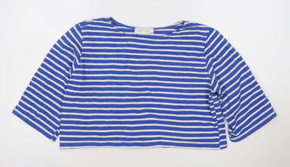 Olive Womens Blue White Striped Cropped Cotton T-Shirt M