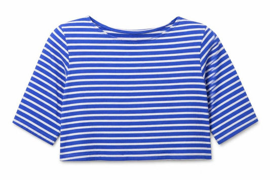 Olive Womens Blue White Striped Cropped Cotton T-Shirt M