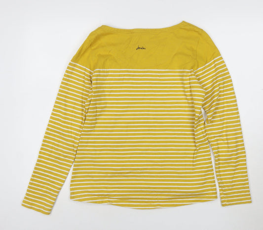 Joules Women’s Yellow Stripe Dog Embroidered Long Sleeve Cotton T-Shirt Size 10