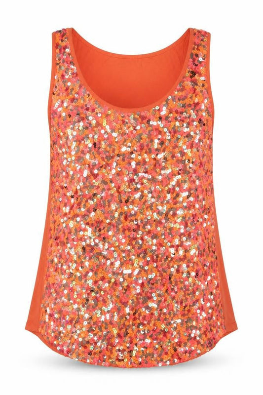 Front view of Red Herring Women's Orange Sequin Tank Top, size 16, Viscose