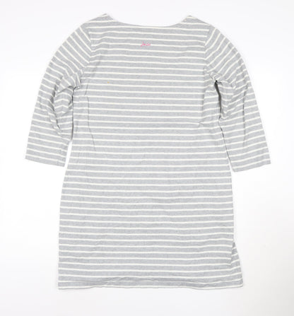 Joules Women’s Grey Striped 3/4 Sleeve Cotton Shift Dress Size 14