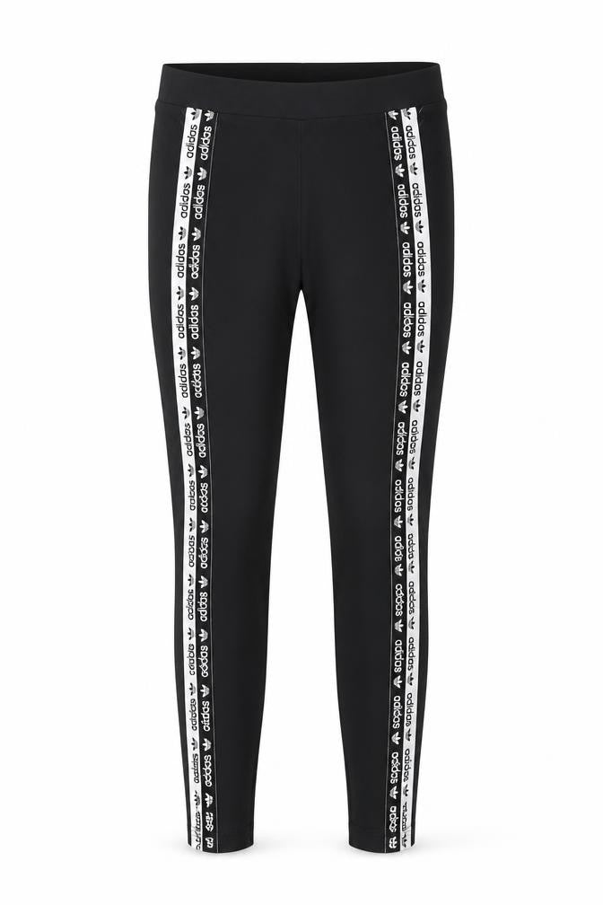 Front view of Adidas Women's Black Leggings, size 8, Side Stripe Slim Fit Activewear