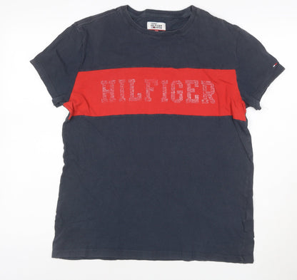 Tommy Hilfiger Denim Men's Blue Red Colourblock Logo T-Shirt M