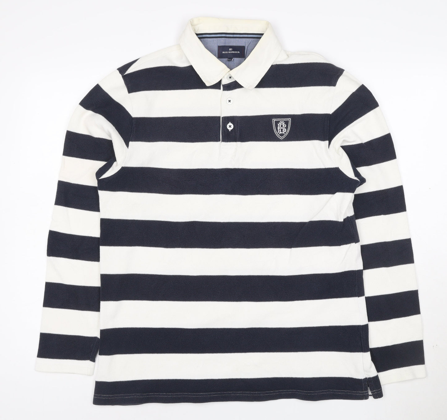 Blue Harbour Men's Navy White Striped Long Sleeve Polo Shirt M