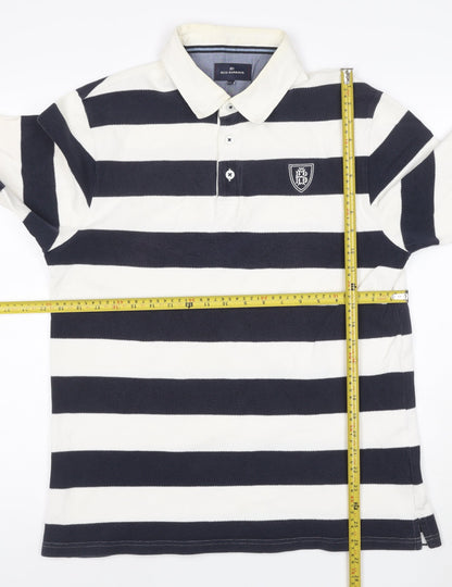 Blue Harbour Men's Navy White Striped Long Sleeve Polo Shirt M