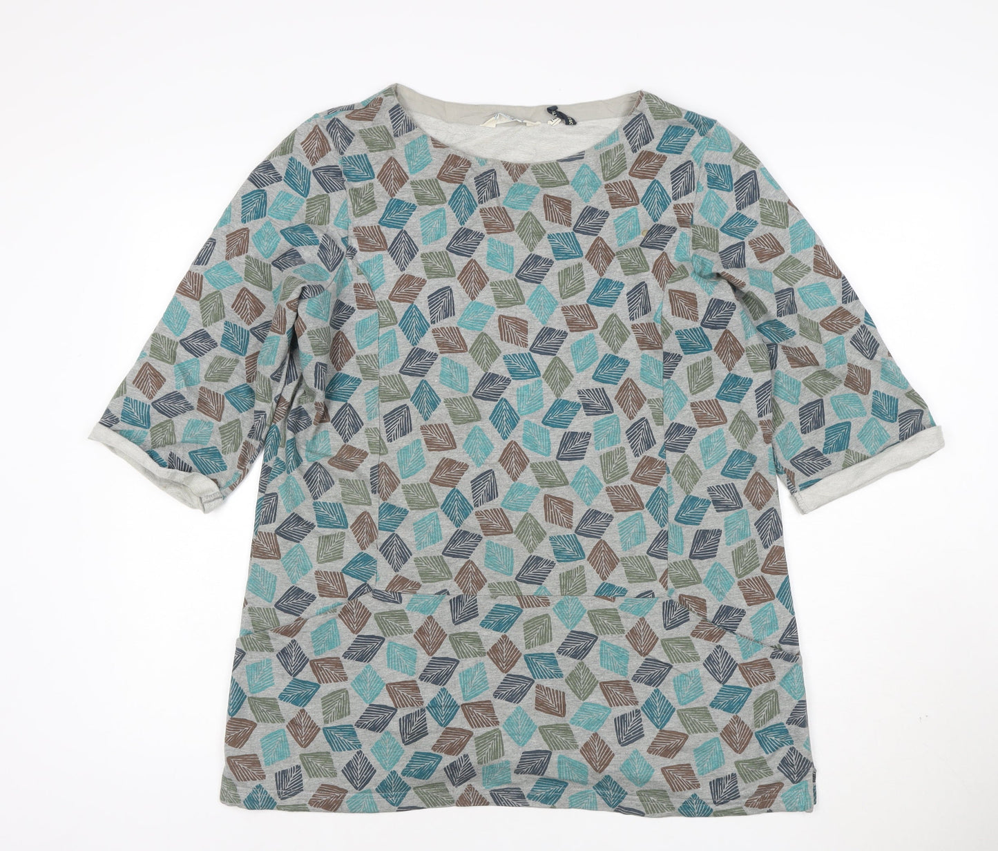 Seasalt Womens Multicoloured Leaf Tunic Top Size 14 Cotton 3/4 Sleeve
