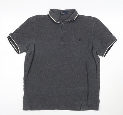 Fred Perry Men's Grey Cotton Polo Shirt Size L Regular Fit