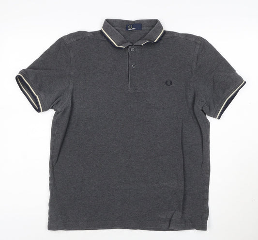 Fred Perry Men's Grey Cotton Polo Shirt Size L Regular Fit