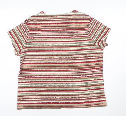 Dash Women Red Striped Cotton Stretch Short Sleeve T-Shirt Size 20