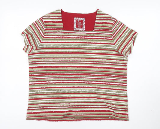 Dash Women Red Striped Cotton Stretch Short Sleeve T-Shirt Size 20