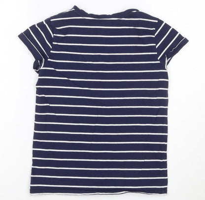 Ralph Lauren Women's Blue Striped V-Neck Cotton T-Shirt XS