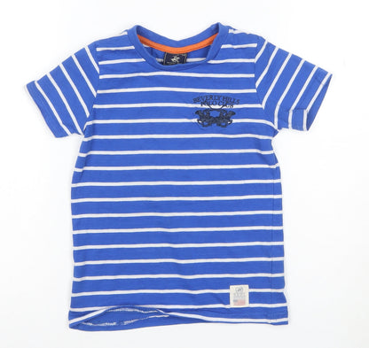 Beverly Hills Polo Club Boys Blue Striped T-Shirt 7-8 Years Short Sleeve