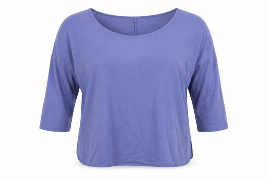 Front view of Jaeger Women Purple Relaxed Boat Neck 3/4 Sleeve Jersey Top L