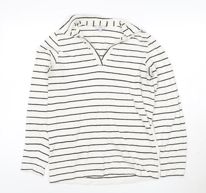 Next Women's White Striped Cotton Long Sleeve V-Neck Top Size 10