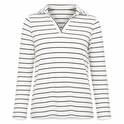 Next Women's White Striped Cotton Long Sleeve V-Neck Top Size 10