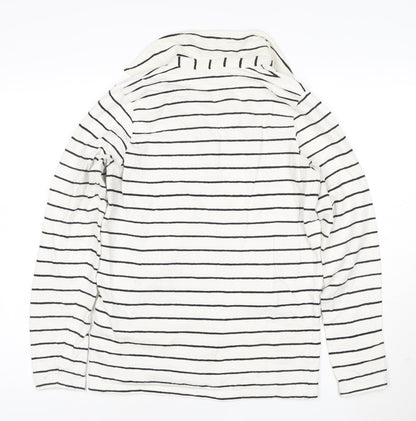 Next Women's White Striped Cotton Long Sleeve V-Neck Top Size 10
