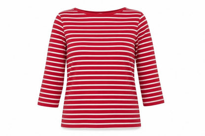 Cotton Traders Womens Red White Striped 3/4 Sleeve Cotton T-Shirt UK 10