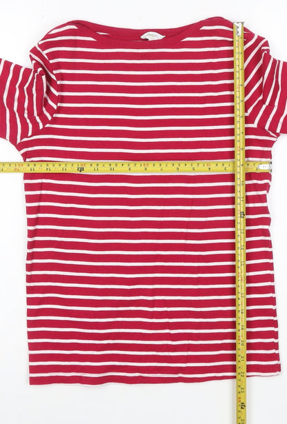 Cotton Traders Womens Red White Striped 3/4 Sleeve Cotton T-Shirt UK 10