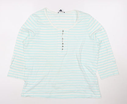 Dash Women Blue Striped 3/4 Sleeve Cotton T-Shirt Size 16