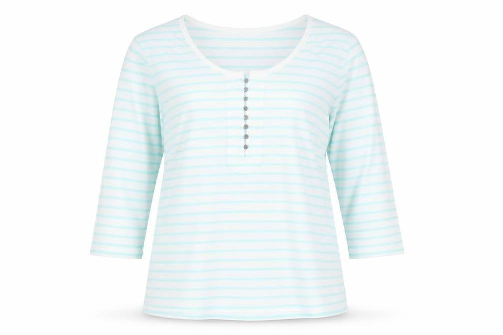Dash Women Blue Striped 3/4 Sleeve Cotton T-Shirt Size 16