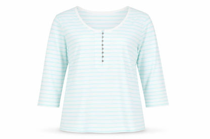 Dash Women Blue Striped 3/4 Sleeve Cotton T-Shirt Size 16