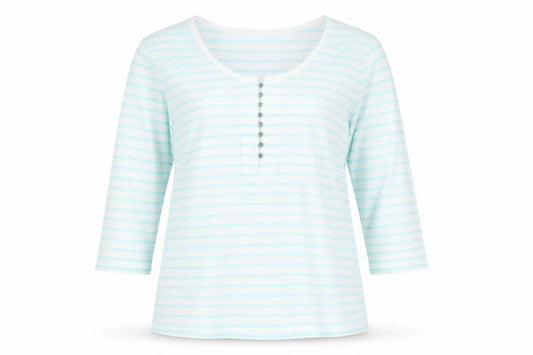 Dash Women Blue Striped 3/4 Sleeve Cotton T-Shirt Size 16
