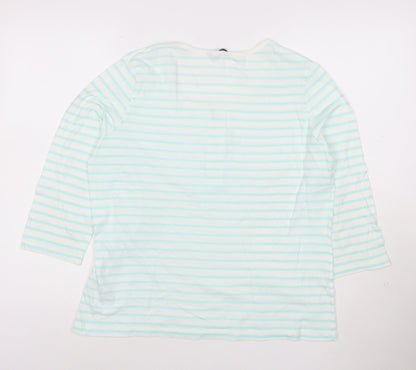Dash Women Blue Striped 3/4 Sleeve Cotton T-Shirt Size 16