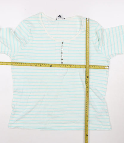 Dash Women Blue Striped 3/4 Sleeve Cotton T-Shirt Size 16
