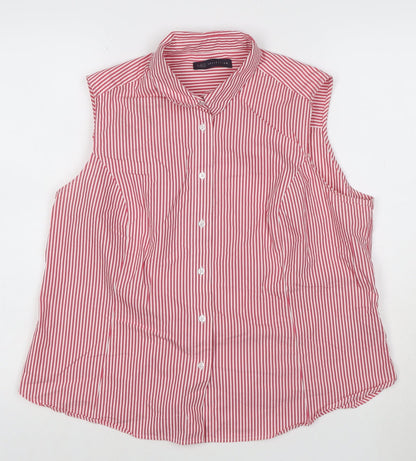 Marks and Spencer Women’s Red Striped Sleeveless Collared Blouse Size 18