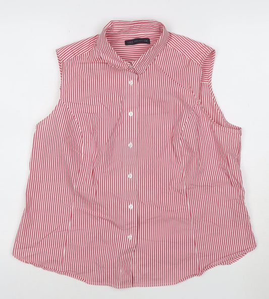 Marks and Spencer Women’s Red Striped Sleeveless Collared Blouse Size 18