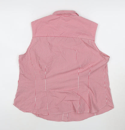 Marks and Spencer Women’s Red Striped Sleeveless Collared Blouse Size 18