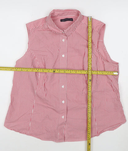 Marks and Spencer Women’s Red Striped Sleeveless Collared Blouse Size 18