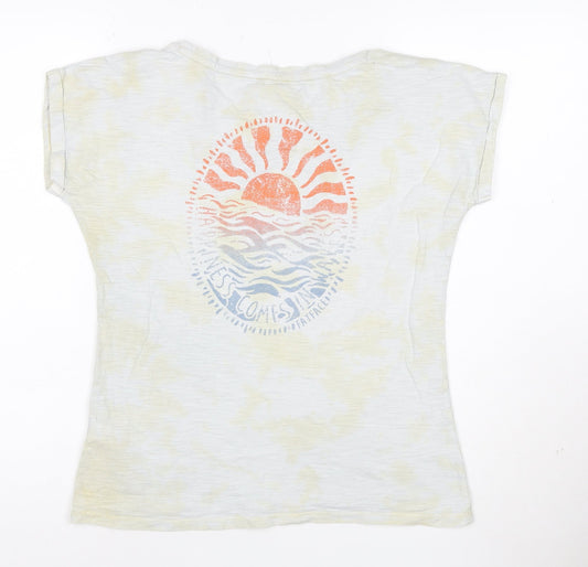 Fat Face Women’s White Graphic T-Shirt Size 8 Beach Print